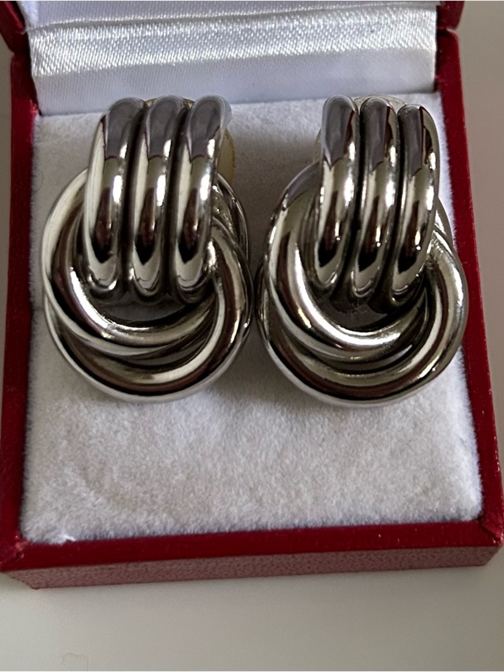 Vintage Silver Tone Interlocking Knot Pierced Earrings
